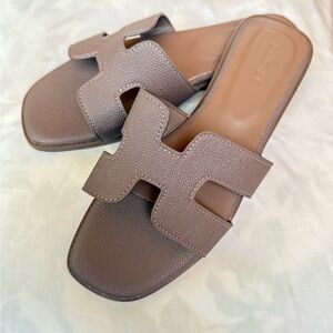 Brown Leather Slide Sandals